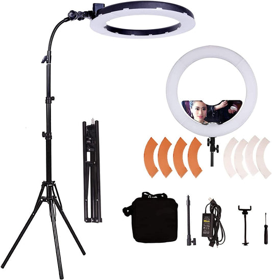 18Inch 65W LED Makeup Ring Light with Mirror for Eyebrow Tattoo Lash Lamp Beauty Light Eyelash Extension Lamp Studio Video Portrait Photography Light with Tripod Phone Holder Mirror and Bag